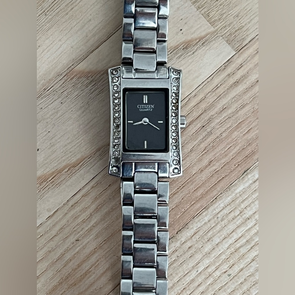 Citizen Ladies Watch Crystals Black Dial Stainless Bracelet and Case
